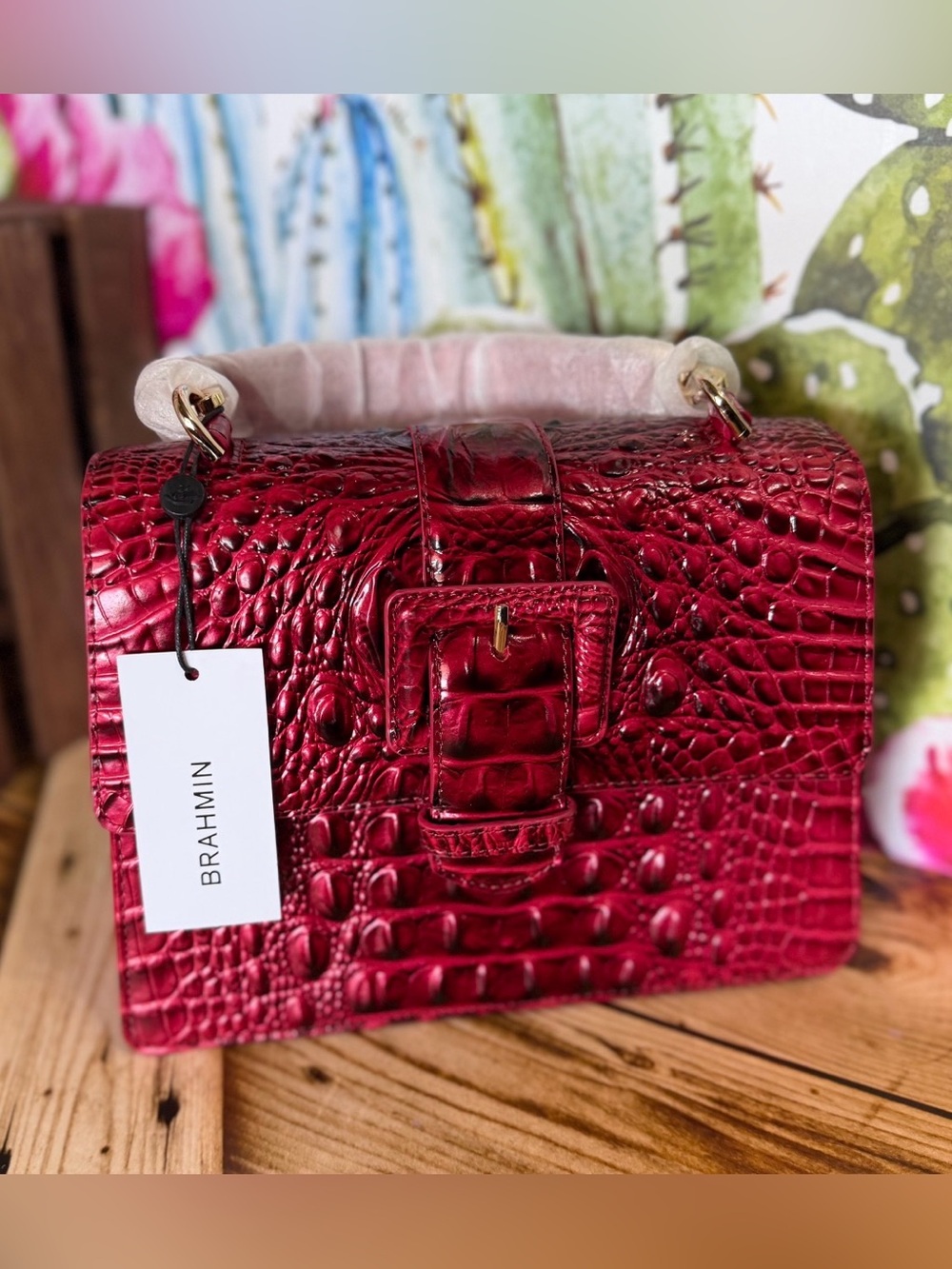 WRAPPED STRAPS Brahmin Small Hallie Merlot Ombre Melbourne NWT Red leather bag - Picture 4 of 14